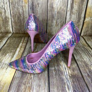 NWOB Womens Qupid Brand Pastel Rainbow Sequin Stiletto Pumps size 8